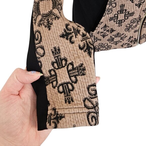 Tonia Debellis Light Brown Black Patterned Zip Sweater Sz M - Picture 4 of 10